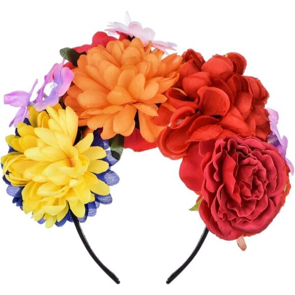 Rose Flower Crown Headband Handmade Polyester Colorful Festival Party Accessory main image 4